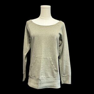 Green Wide Neck Sweatshirt w/ Raw Hem & Kangaroo Pocket